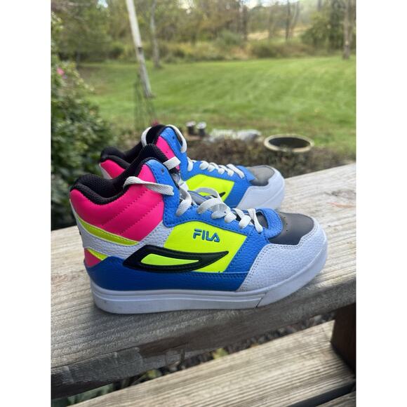 Fila Girl Sz 3 Everge Strap Neon Color Block High tops Shoes Sneakers NEW - Picture 1 of 8